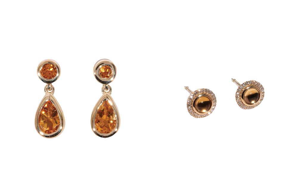 Citrine and Citrine and Diamond 9ct Yellow Gold Earrings