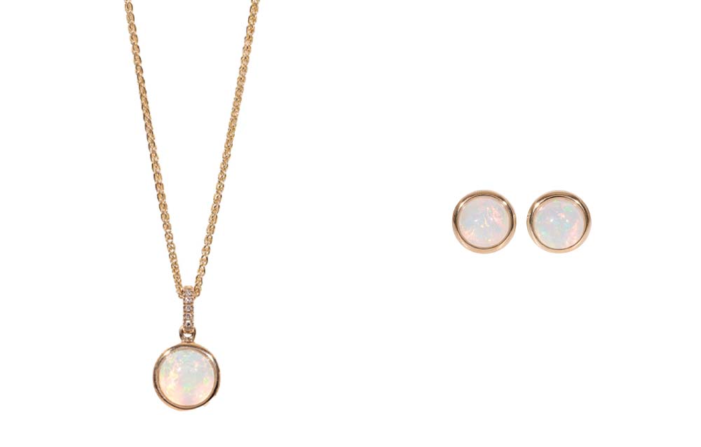 9ct Yellow Gold Round Opal Stud Earrings and Pendant