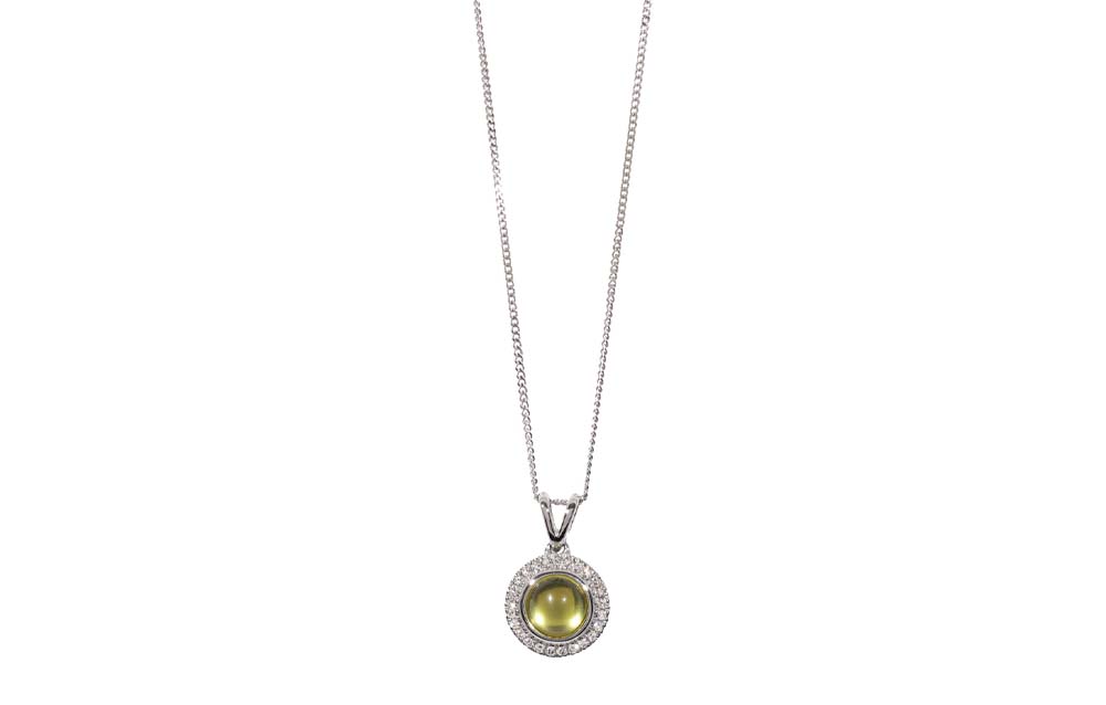 9ct White Gold Peridot & Diamond Pendant