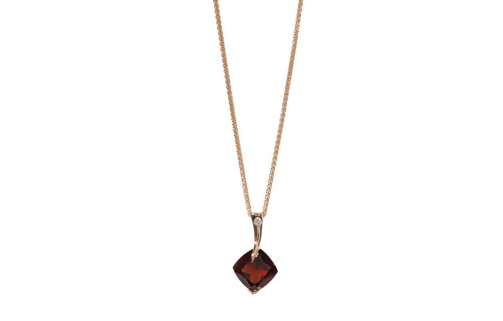 9ct Yellow Gold Garnet & Diamond Pendant