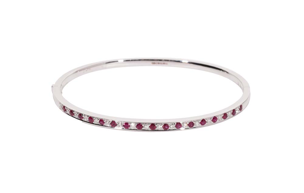 18ct White Gold Ruby & Diamond Bangle