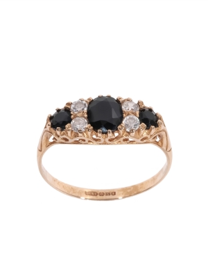 Pre Owned 9ct Yellow Gold Sapphire & Diamond Ring