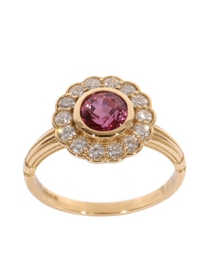 Pre Owned 18ct Yellow Gold Ruby & Diamond Cluster Ring
