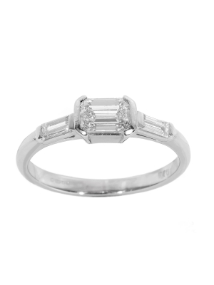 Pre Owned 18ct White Gold Emerald & Baguette Diamond Ring