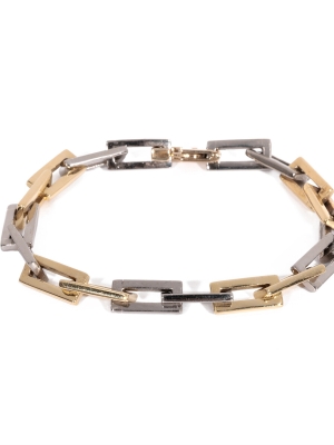 Pre Owned 14ct Yellow & White Gold Oblong Link Bracelet