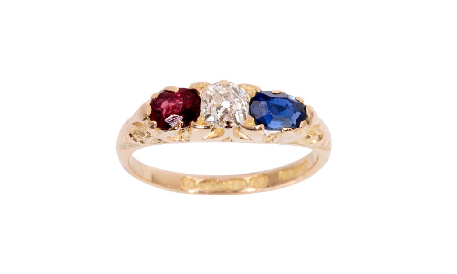 Pre Owned 18ct Yellow Gold Diamond Ruby & Sapphire Ring