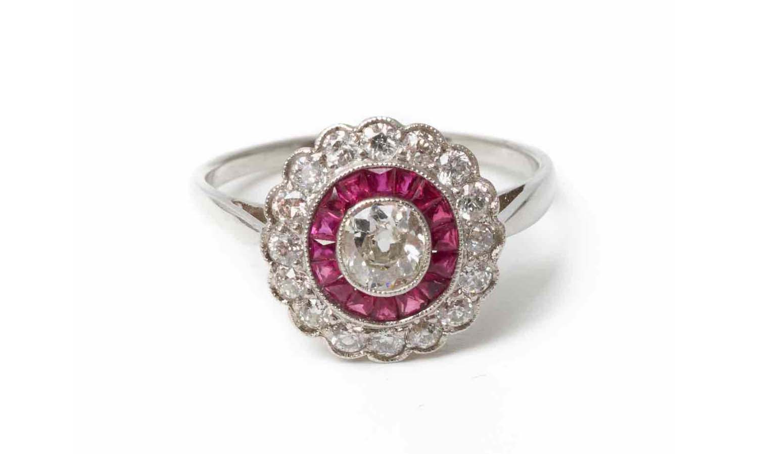 Pre Owned Ruby and Diamond Cluster Ring