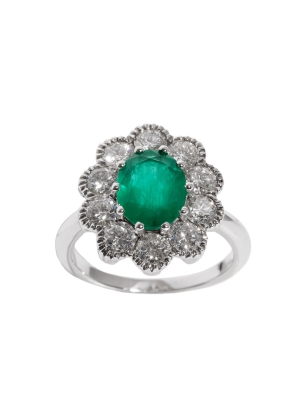 Pre Owned 18ct Gold Emerald & Diamond Ring