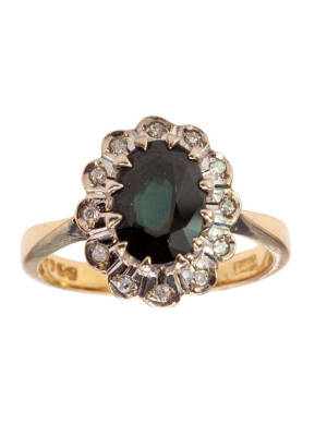 18ct Gold Green Sapphire & Diamond Cluster Ring