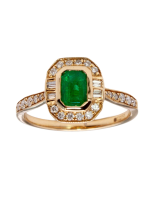 9ct Yellow Gold Emerald & Diamond Cluster Ring
