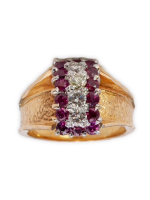 18ct Gold Three Row Ruby & Diamond Ring