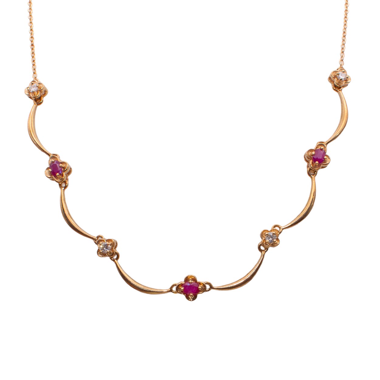 9ct Yellow Gold Ruby & Diamond Necklace