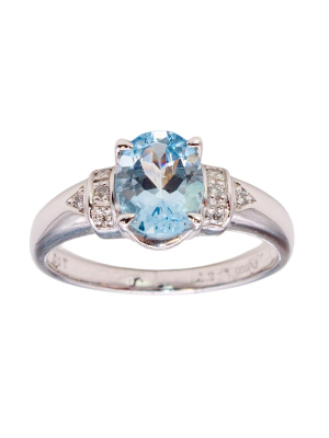 Platinum Oval Aquamarine & Diamond Ring