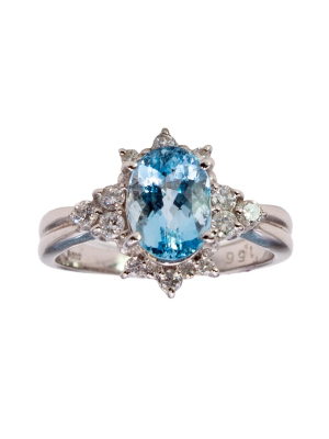 Platinum Aquamarine & Diamond Cluster Ring