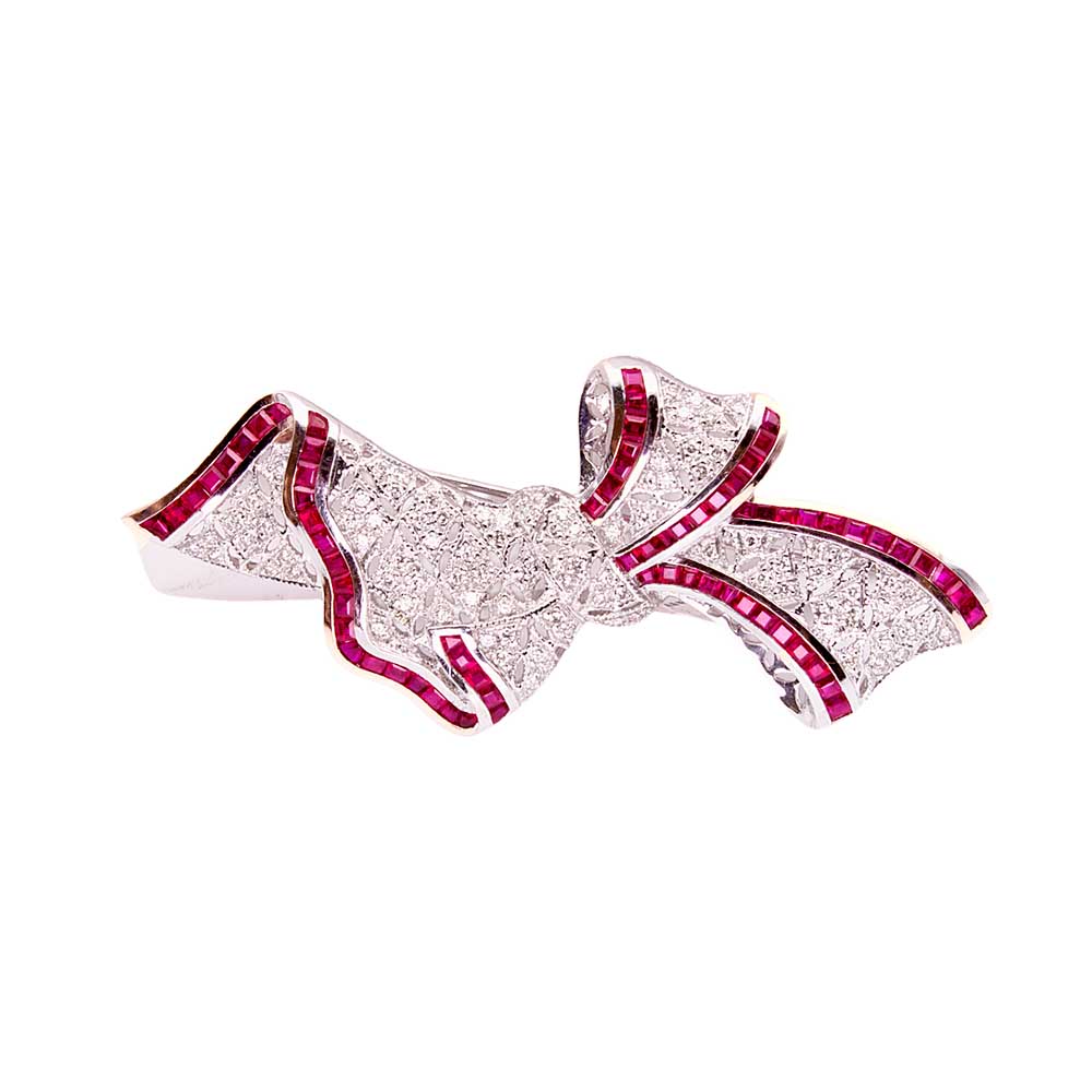 Pre Owned Ruby & Diamond Bow Brooch